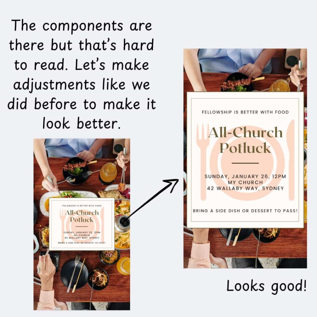 Showing the importance of adjusting the graphic's size according to preferances.
